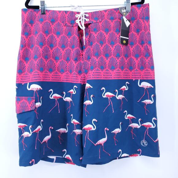 Ocean Current Mens Flamingo Colorblock Board Swim Short Side Pocket Tie Waist|38 - Picture 1 of 11